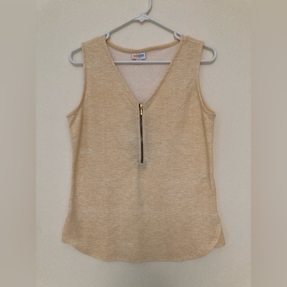 LuLaRoe Tops - LuLaRoe Rachael V-Neck Zipper Sleeveless Top — yellow, black/gold zip, size XXS